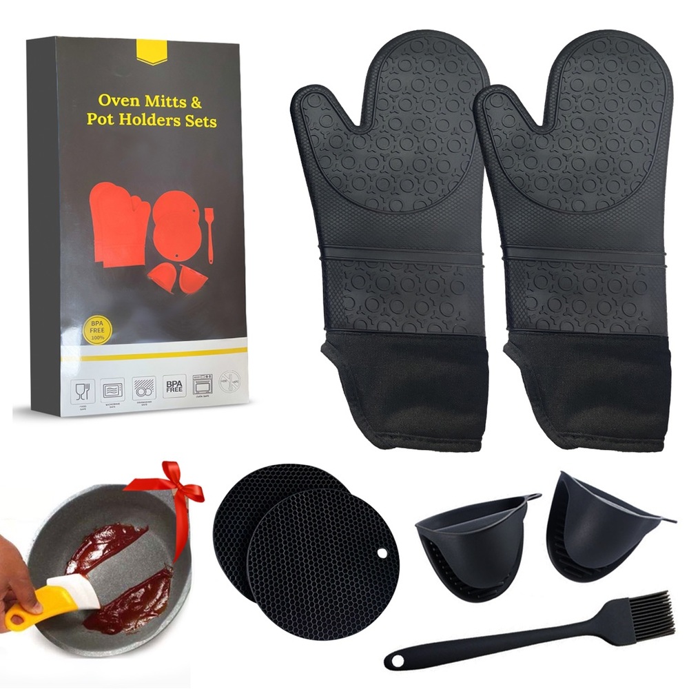 Silicone cotton oven mitts and potholders sets